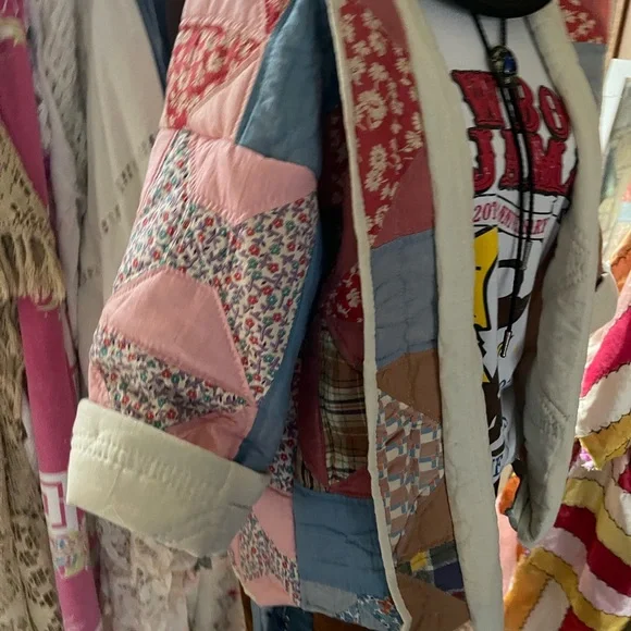 Patchwork Quilted Jacket with Pink & Blue Panels - Picture 2 of 5